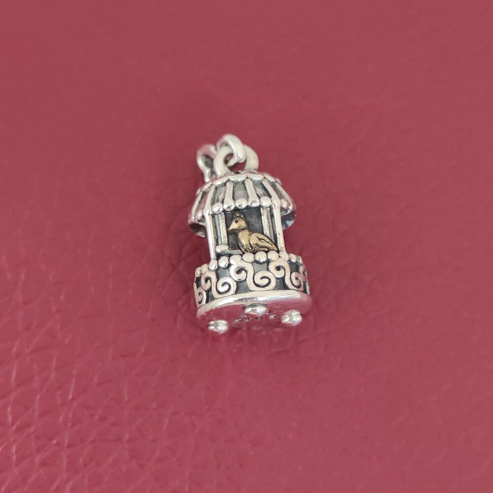 Pandora Song Bird Birdcage Charm Sterling Silver and 14K Gold  with box